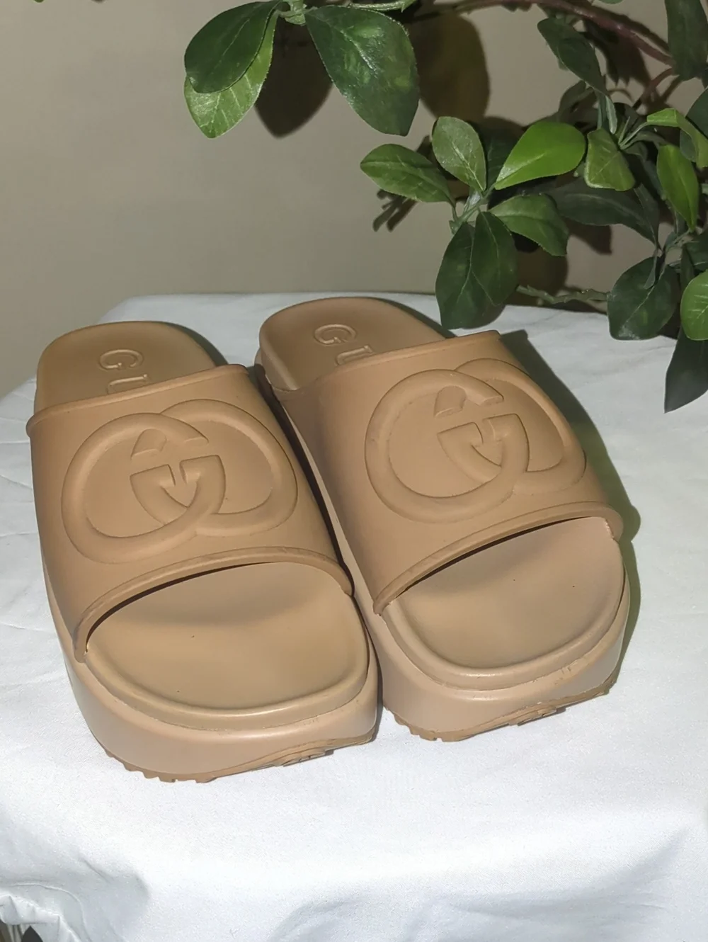 "LUXURY INSPIRED" Platform Slide Sandals in Beige-Tan - Picture 3 of 6